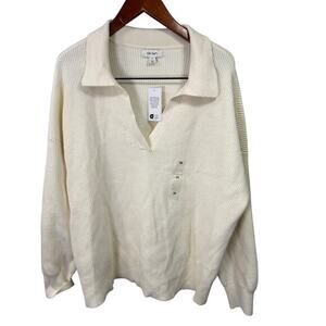 On 34th Macys Plus Sweater sz 2X Collared Cream NEW #G589